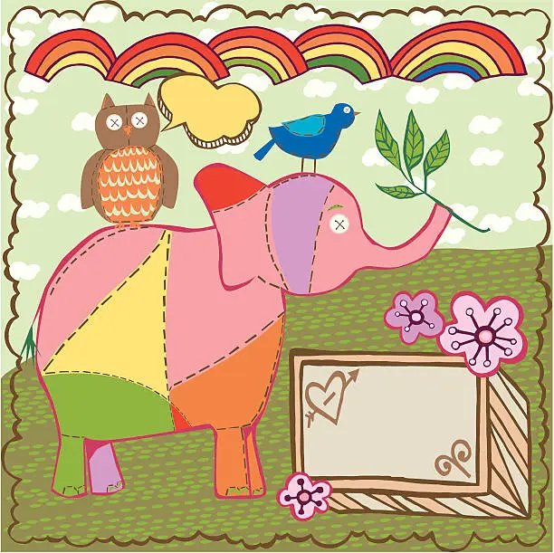 Vector illustration of Bird, Elephant, and Owl