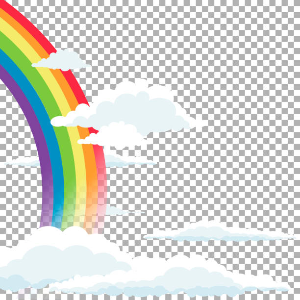 ilustraciones, imágenes clip art, dibujos animados e iconos de stock de brillante arco arco iris con nubes - rainbow multi colored sun sunlight