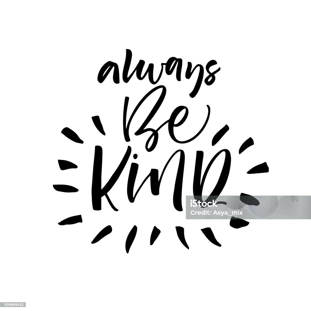 Always be kind card. Always be kind phrase. Ink illustration. Modern brush calligraphy. Isolated on white background. Abstract stock vector