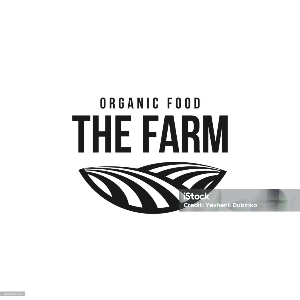 The farm icon template. Meadow silhouette, land symbol with horizon in perspective. Farm food badge The farm icon template. Meadow silhouette, land symbol with horizon in perspective. Farm food badge. Vector Logo stock vector