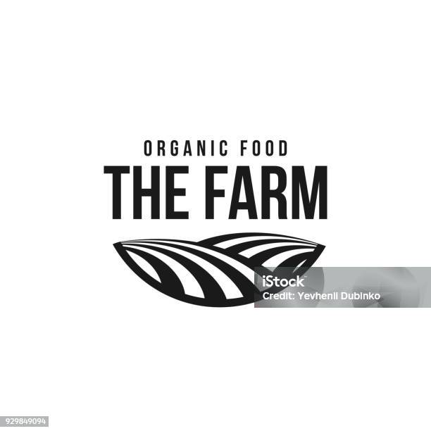 The Farm Icon Template Meadow Silhouette Land Symbol With Horizon In Perspective Farm Food Badge Stock Illustration - Download Image Now