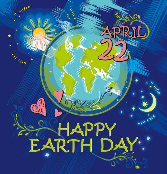 Happy Earth Day. April 22. Happy Earth Day. April 22. Earth Day vector bright doodle poster illustration. 22nd april stock illustrations