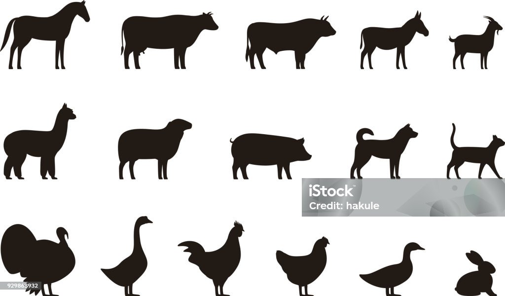 Farm animals black icons set, Livestock, vector illustration Livestock, Farm animals black icons set, vector illustration Icon stock vector