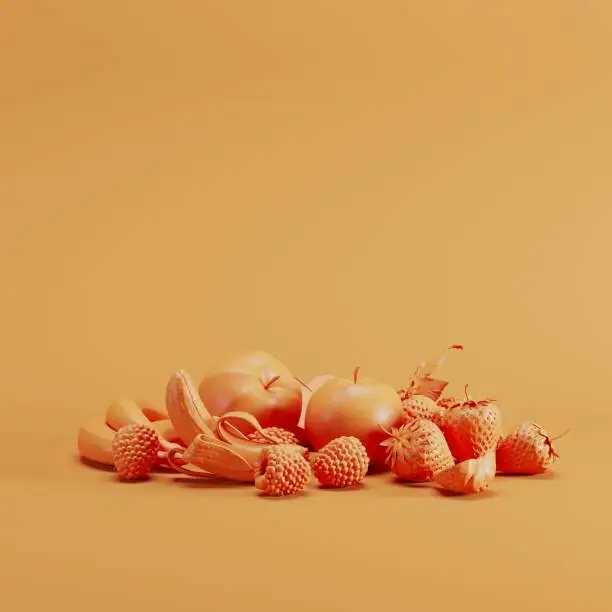 Orange Mixfruit monotone on pastel orange background. minimal fruit idea concept.