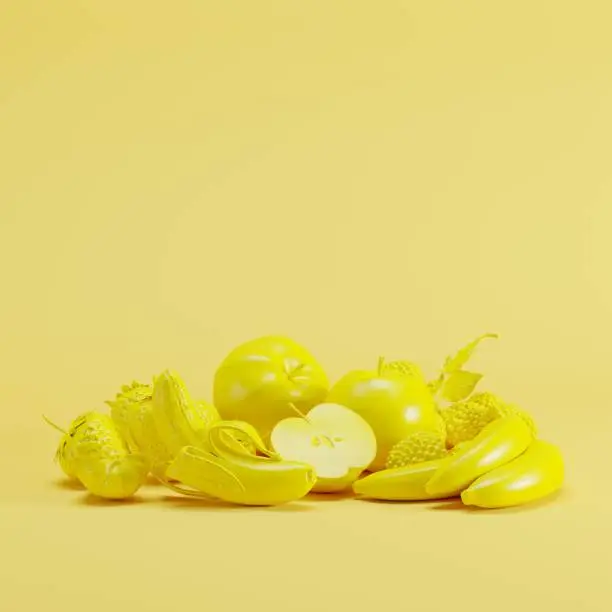 Yellow Mixfruit monotone on pastel yellow background. minimal fruit idea concept.
