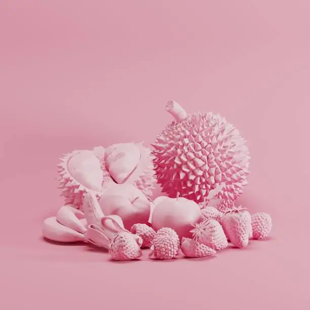 Pink color Mixfruit monotone on pastel pink background. minimal fruit idea concept.