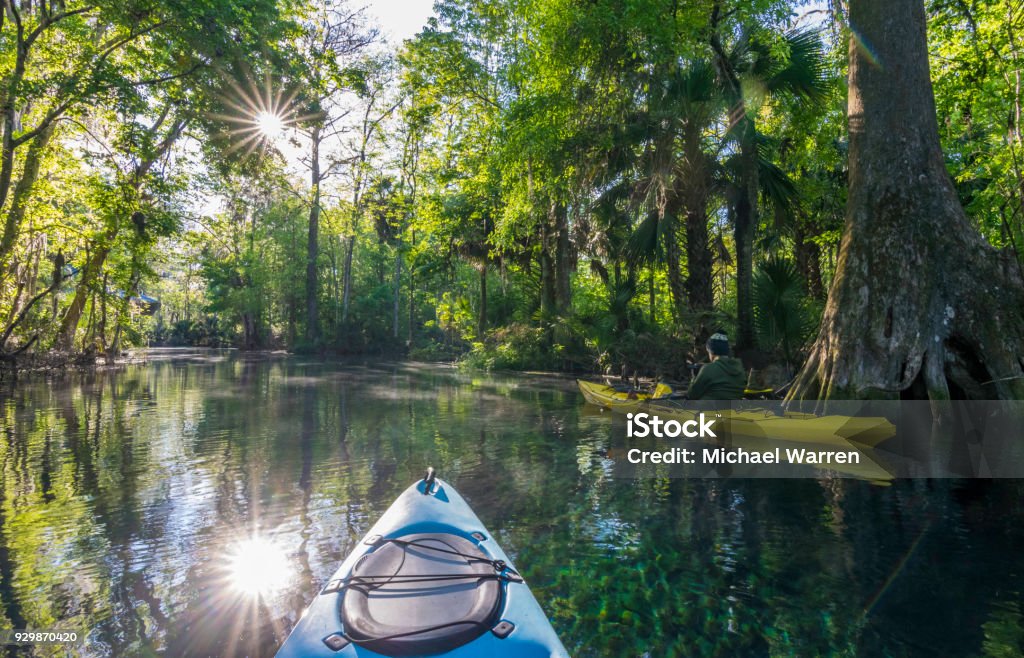 Kayakiste photographier à l’aube sur la rivière d’argent - Photo de Floride - Etats-Unis libre de droits