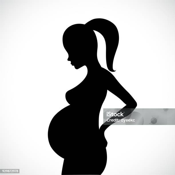 Beautiful Pregnant Woman Silhouette - Arte vetorial de stock e mais imagens de Grávida - Grávida, Mulheres, Silhueta