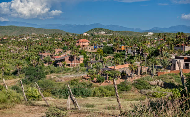 Elevated View of Mexican Village and Distant Mountains