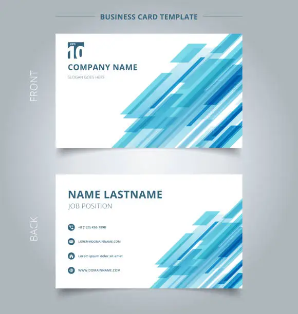 Vector illustration of Creative business card and name card template technology diagonally overlapped geometric squares shape blue colour on white background.