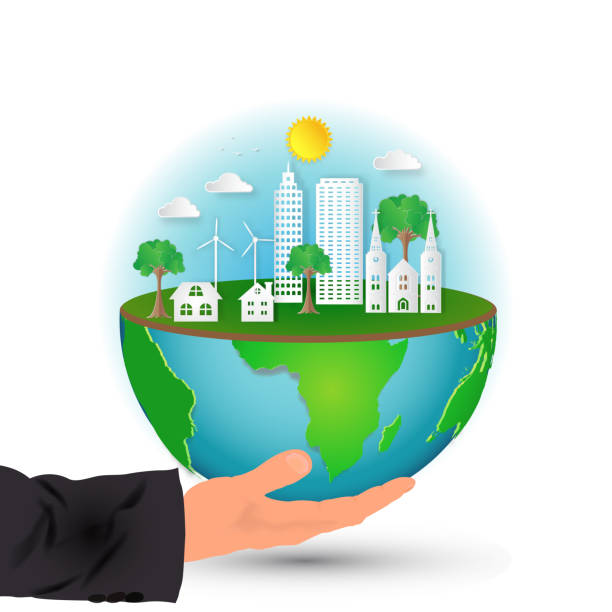 istock Green Eco global city nature background as earth day and save the world concept design. Vector illustration. 929876486