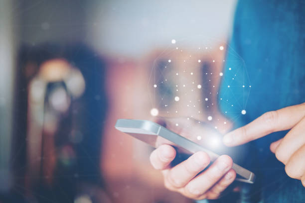 istock Businessman using mobile online icon social networking connection on screen 929878620