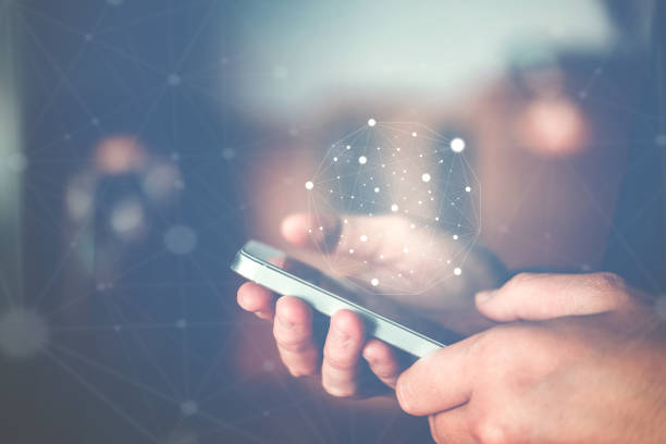 istock Businessman using mobile online icon social networking connection on screen 929881132