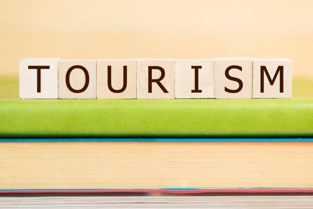 istock Tourism word built with letter cubes on green book 929883406