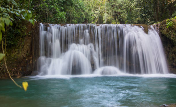 Lovely cascading waterfalls in the tropical island of Jamaica stock photo