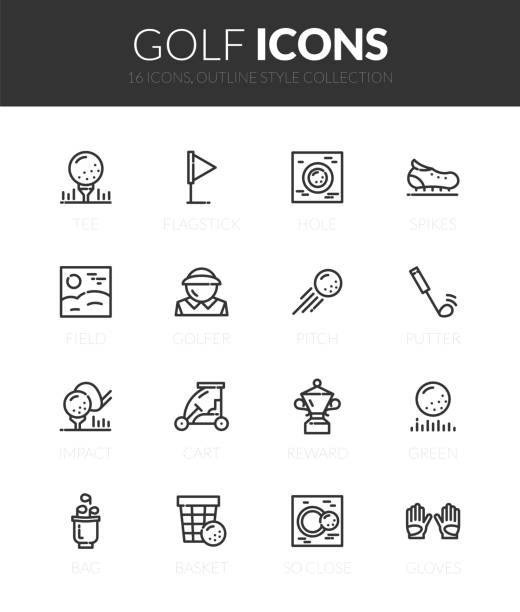 Outline black icons set in thin modern design style Outline black icons set in thin modern design style, flat line stroke vector symbols - golf collection golf icons stock illustrations