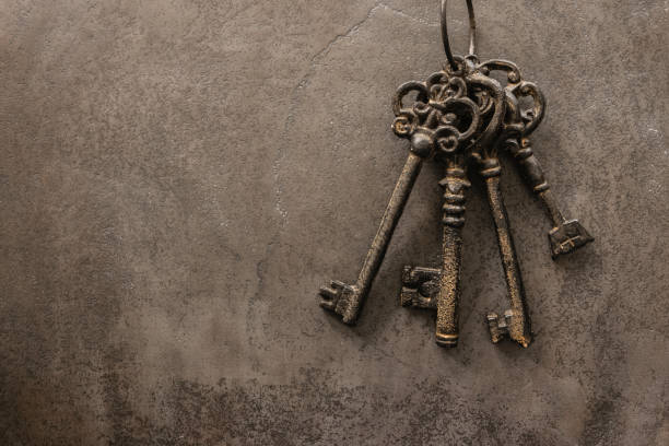Antique Keys On Old Steel Metal Texture Background Stock Photo - Download  Image Now - Key, Old, Antique - iStock