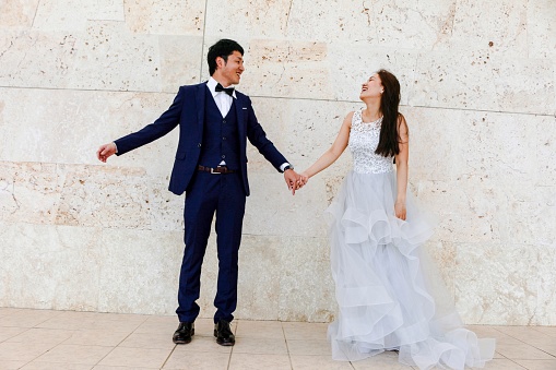 two asian couple just married