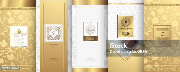 Collection Of Design Elementslabelsiconframes For Packagingdesign Of Luxury Productsfor Perfumesoapwine Lotionmade With Golden Foilisolated On White Backgroundvector Illustration Stock Illustration - Download Image Now