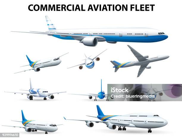 Airplane In Different Positions For Commercial Aviation Fleet Stock Illustration - Download Image Now