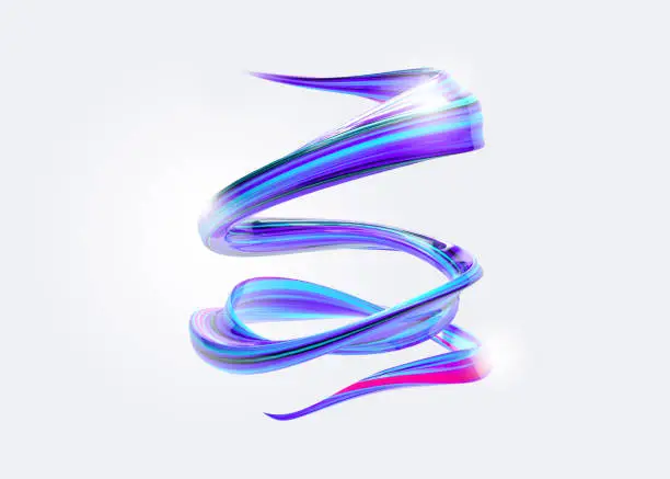 Photo of 3D Abstract Spiral Brush Stroke. Trendy Colorful Paint Splash. Liquid Ribbon. Wave in Motion on Isolated Background. Pink, Blue, Purple Color Ink. Design for Wallpaper, Advertising, Banner, Poster.