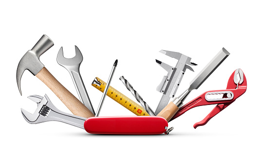 Swiss universal knife with tools on white background