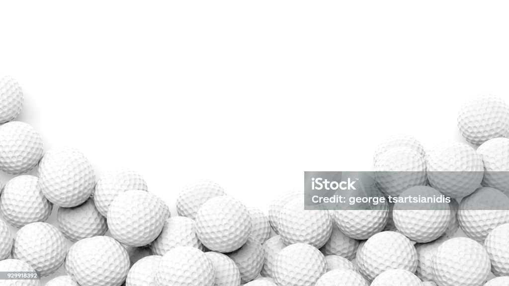 Golf balls pile Golf balls pile with copy-space isolated on white background Golf Ball Stock Photo