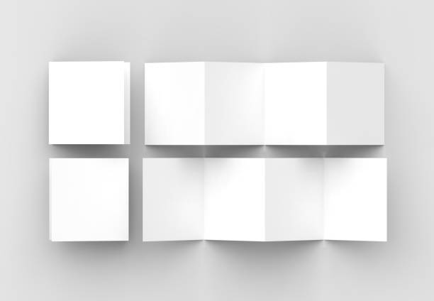 istock 8 page leaflet, 4 panel accordion fold square brochure mock up isolated on light gray background. 3D illustrating. 929918508