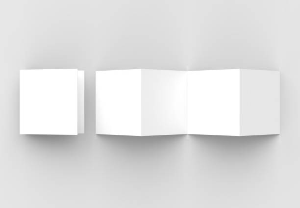 istock 8 page leaflet, 4 panel accordion fold square brochure mock up isolated on light gray background. 3D illustrating. 929918688