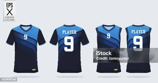 Vetores de Azul Tshirt Esporte Modelo De Design Para A Camisa De Futebol Futebol Kit E Parte Superior Do Tanque Para Basquetebol Jersey Uniforme De Esporte Na Frente E Vista Traseira Tshirt Simulado Para O Clube De Esporte Vector e mais imagens de Camiseta