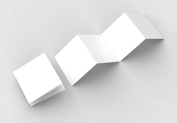 istock 8 page leaflet, 4 panel accordion fold square brochure mock up isolated on light gray background. 3D illustrating. 929918780