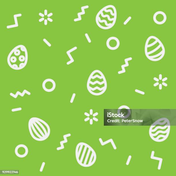 Geometric Pattern With Easter Eggs 80s And 90s Graphic Trendy Style Background With Different Geometric Shapes Stock Illustration - Download Image Now