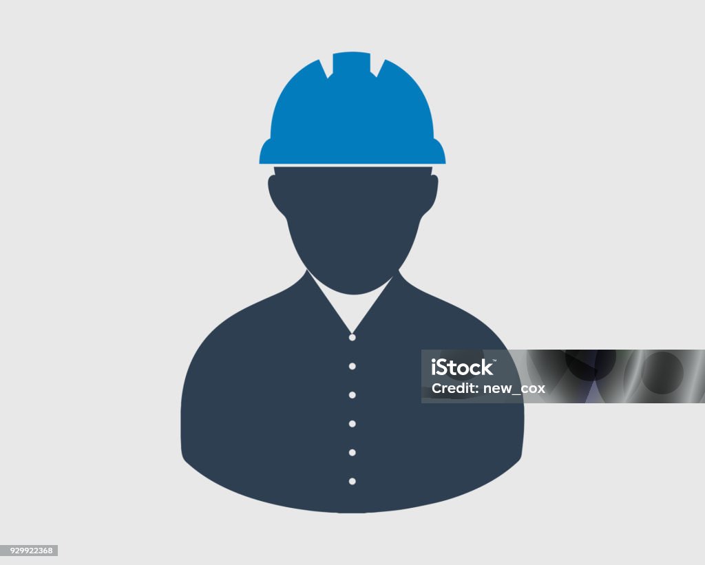 Icono de trabajador. Símbolo masculino con casco en la cabeza. - arte vectorial de Casco Duro libre de derechos