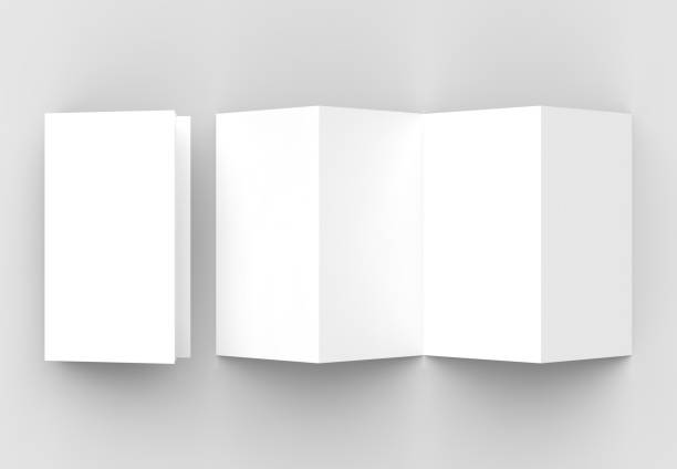 istock 8 page leaflet, 4 panel accordion fold vertical brochure mock up isolated on light gray background. 3D illustrating. 929922704