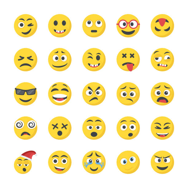 ilustraciones, imágenes clip art, dibujos animados e iconos de stock de smiley iconos plano conjunto - rolling eyes