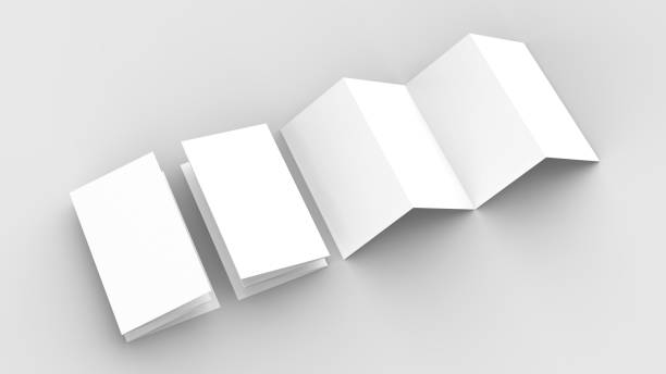 istock 8 page leaflet, 4 panel accordion fold vertical brochure mock up isolated on light gray background. 3D illustrating. 929925784