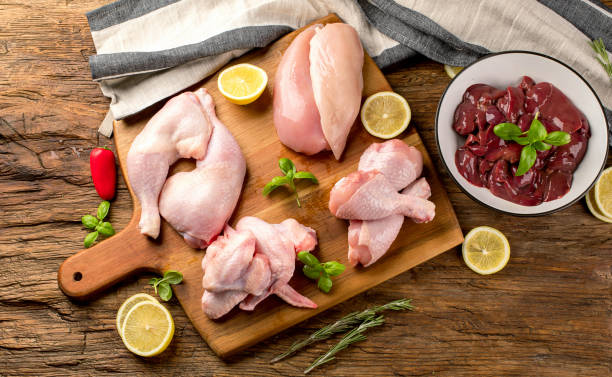 istock Raw uncooked chicken meat on wooden board. 929931194