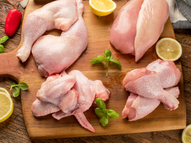 istock Raw uncooked chicken meat on wooden board. 929933298