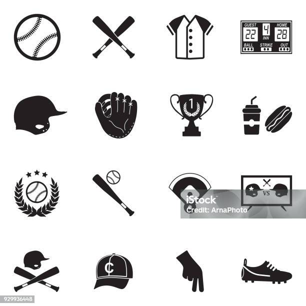 Baseball Icons Black Flat Design Vector Illustration Stock Illustration - Download Image Now