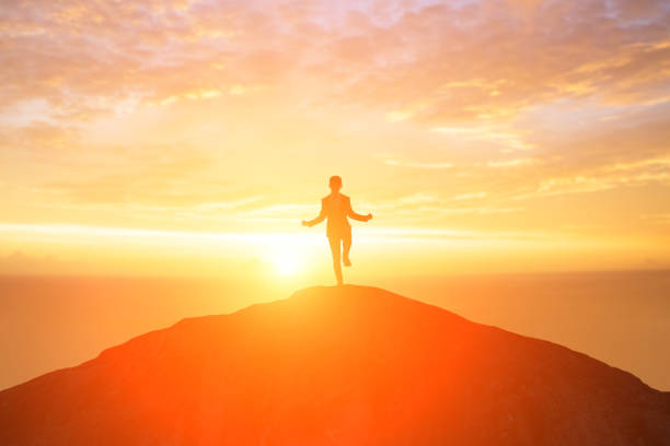 silueta de hombre de negocios - on top of business cliff businessman fotografías e imágenes de stock