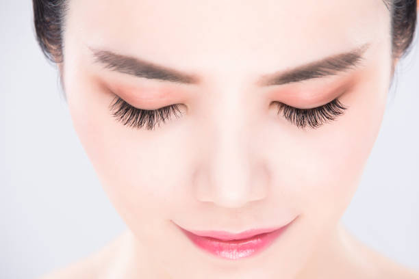 woman close eyes with beauty skin care concept on the gray background