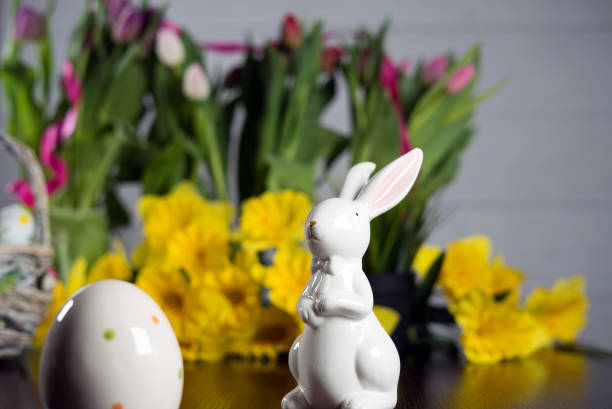 istock Happy easter. Easter eggs and easter decoration on the wooden table. 929948970