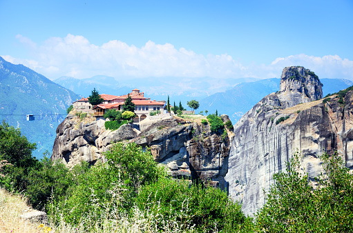 Monastery of the Holy Trinity (1475-76), Meteora, Greece. The monastery was featured in the 1981 James Bond film,\