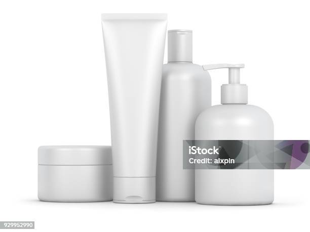 Blank Cosmetic Set Stock Photo - Download Image Now - Merchandise, Bottle, White Background