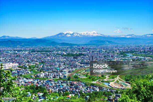Asahikawa City Summer Cityscape And Daisetuzan Mountain Range Hokkaido Japan Stock Photo - Download Image Now