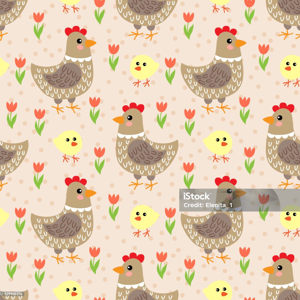 Cute cartoon hen and chicken Seamless pattern with cute cartoon hen and chicken vector illustration Animal stock vector