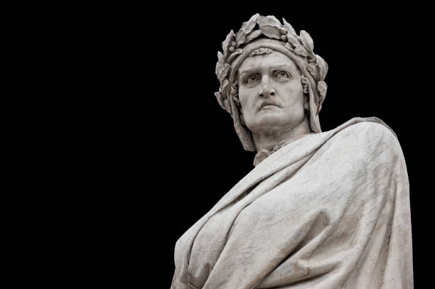 Dante Alighieri statue, on black background (path selection included) Dante Alighieri statue, by Enrico Pazzi, 1865. It is located in Piazza Santa Croce, next to Basilica of Santa Croce, Florence, Italy. dante stock pictures, royalty-free photos & images