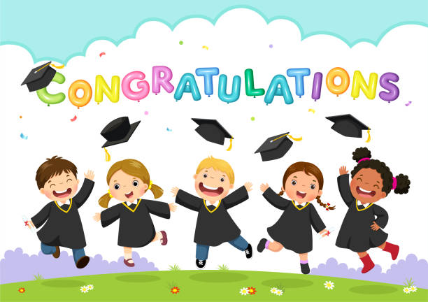 ilustrações de stock, clip art, desenhos animados e ícones de happy graduation day. vector illustration of students celebrating graduation - kindergarden