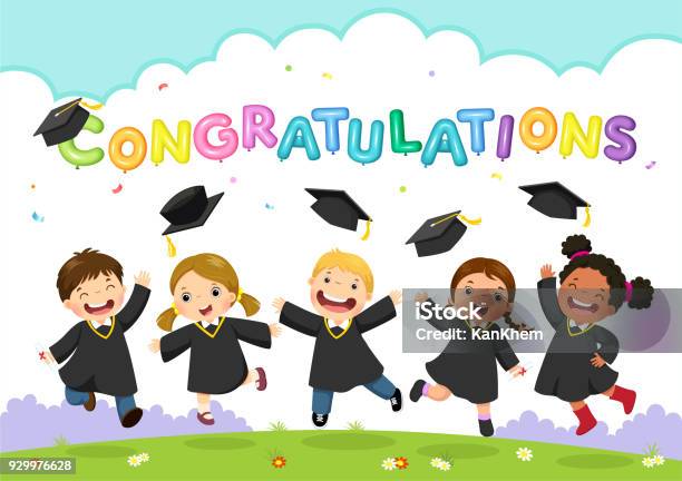 Happy Graduation Day Vector Illustration Of Students Celebrating Graduation Stock Illustration - Download Image Now