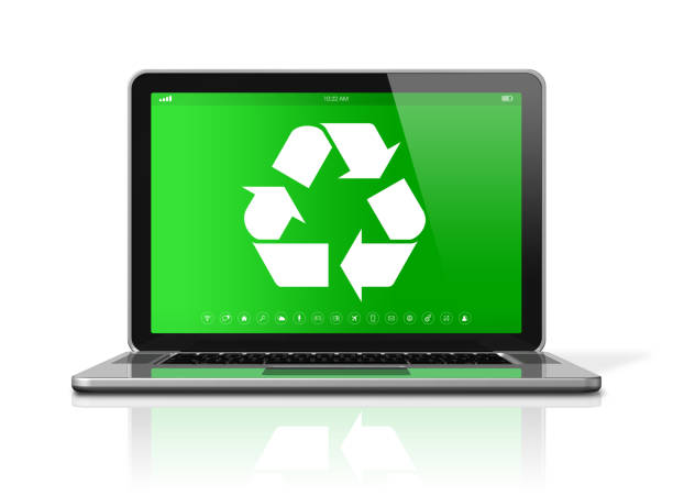 istock Laptop with a recycling symbol on screen. environmental conservation concept 929976940
